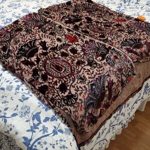 PAPPARAZZI BURN-OUT VELVET DARK RED/RED BROWN MULTIFLORAL EVENING CAPE, UNWORN